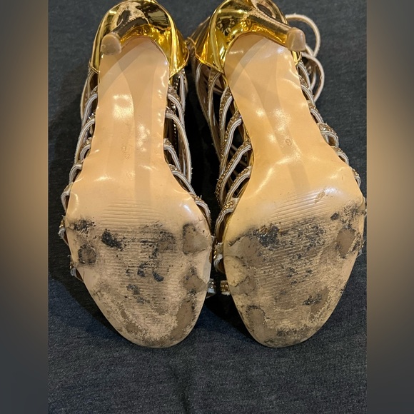 Woman High Stiletto Heel Dress Gladiator Peep Toe Sandals Gold size 8 - Picture 4 of 9